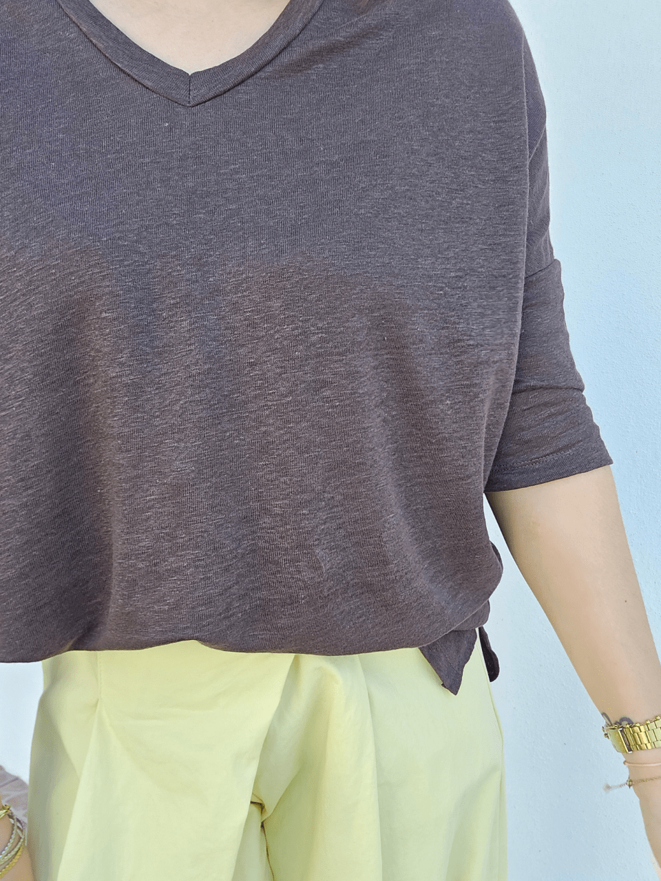 Tee-shirt femme lin manches 3/4 col V – Love by MD