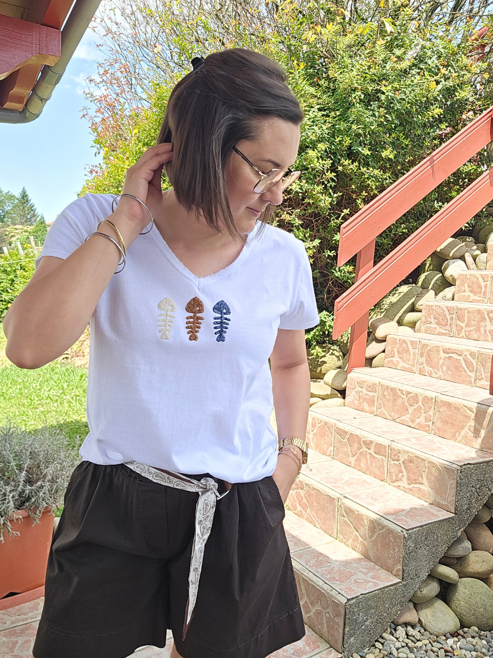 Tee shirt blanc sardine laine bouclée