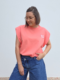 Tee-shirt corail femme en coton avec écusson – Taille unique 36 à 42