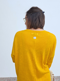 Tee-shirt manches 3/4 en lin jaune moutarde femme Love By MD
