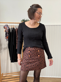Tee-shirt manches longues noir côtelé en coton – Mellinette