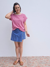 look en tee-shirt rayé fuchsia 