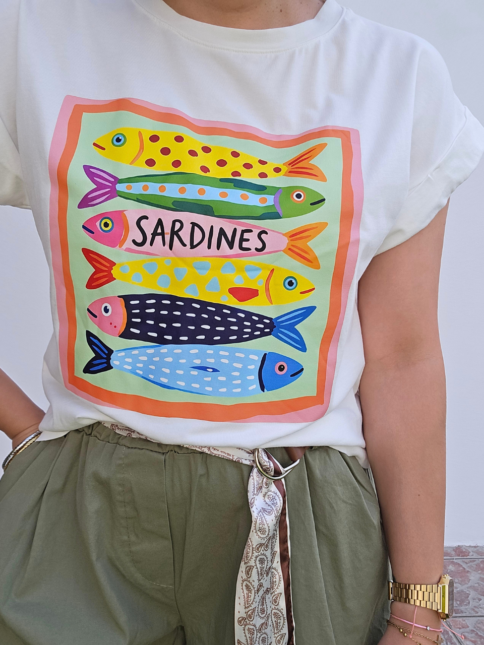 Tee shirt blanc flocage sardine 