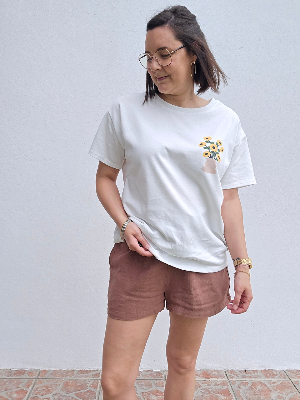 Tee shirt blanc imprimé fleur 