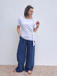 Tee-shirt nœud latéral – camel ou blanc