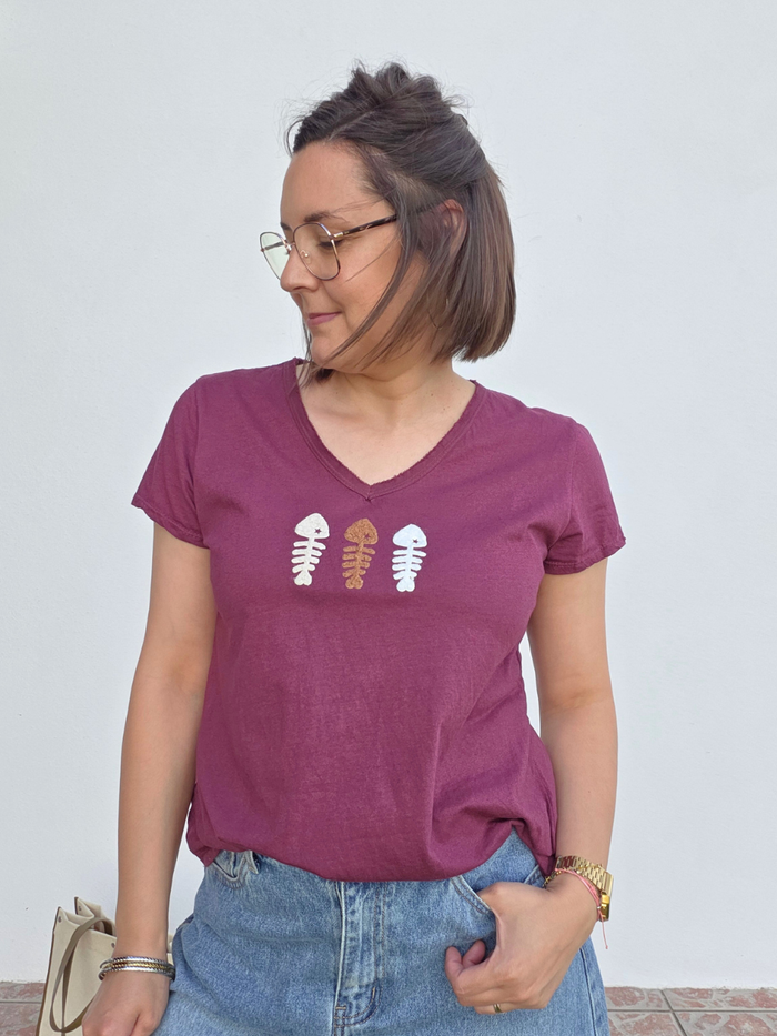 Tee shirt boredeaux sardine laine bouclée