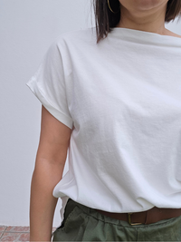 Tee-shirt col bateau en coton – Blanc & Vert olive