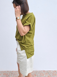 Tee-shirt col bateau en coton – Blanc & Vert olive