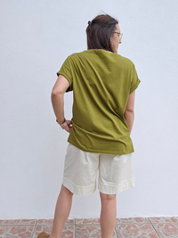 Tee-shirt col bateau en coton – Blanc & Vert olive