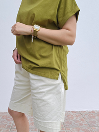 Tee-shirt col bateau en coton – Blanc & Vert olive