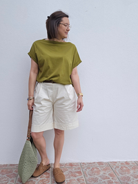 Tee-shirt col bateau en coton – Blanc & Vert olive