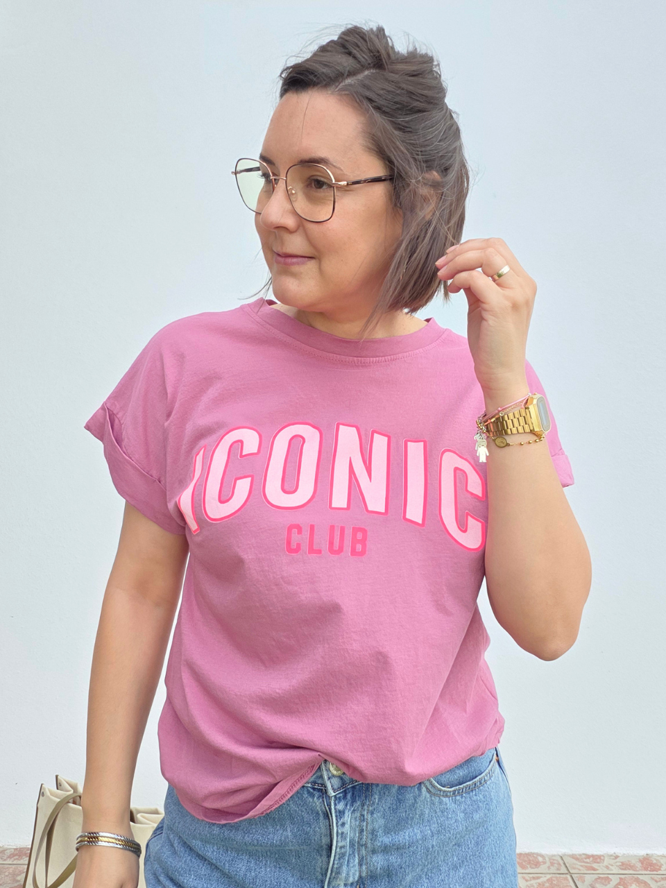 T-shirt Iconic Club 100% coton – Marine ou vieux rose