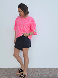 Tee-shirt léopard rose fluo oversize - Taille unique