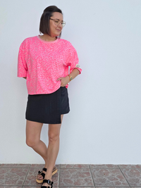 Tee-shirt léopard rose fluo oversize - Taille unique