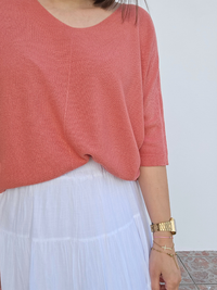 Tee-shirt maille légère col V vieux rose
