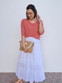 Tee-shirt maille légère col V vieux rose