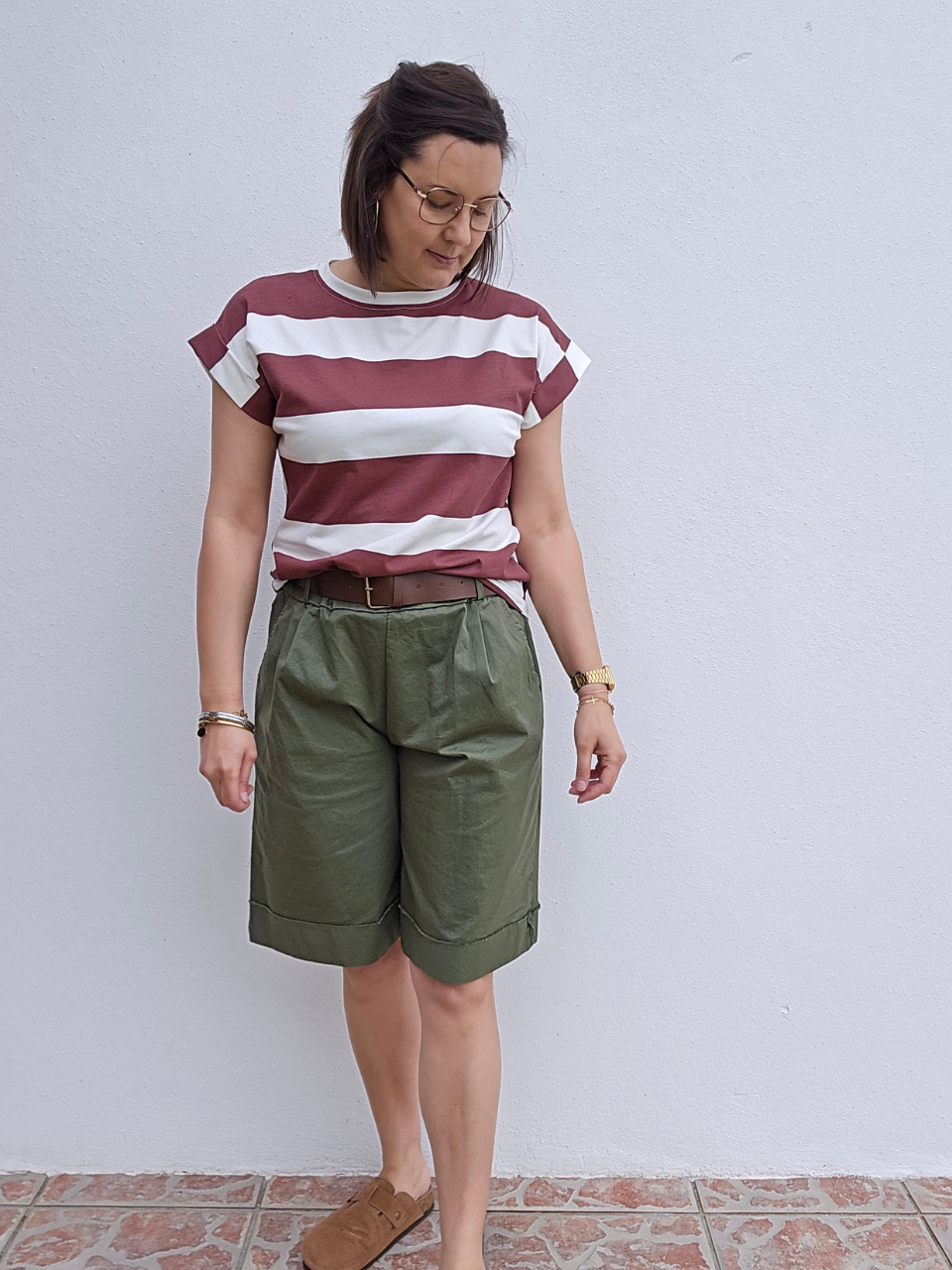 Tee-shirt rayé larges rayures – marine ou marron