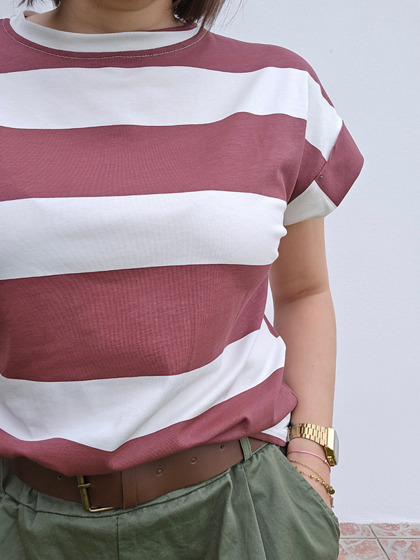 Tee-shirt rayé larges rayures – marine ou marron