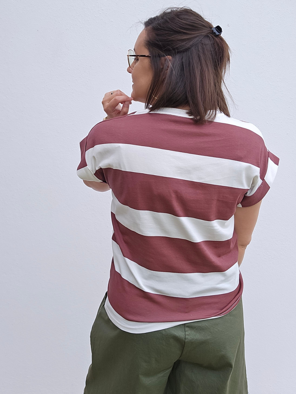 Tee-shirt rayé larges rayures – marine ou marron