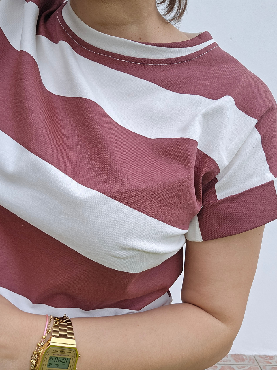 Tee-shirt rayé larges rayures – marine ou marron