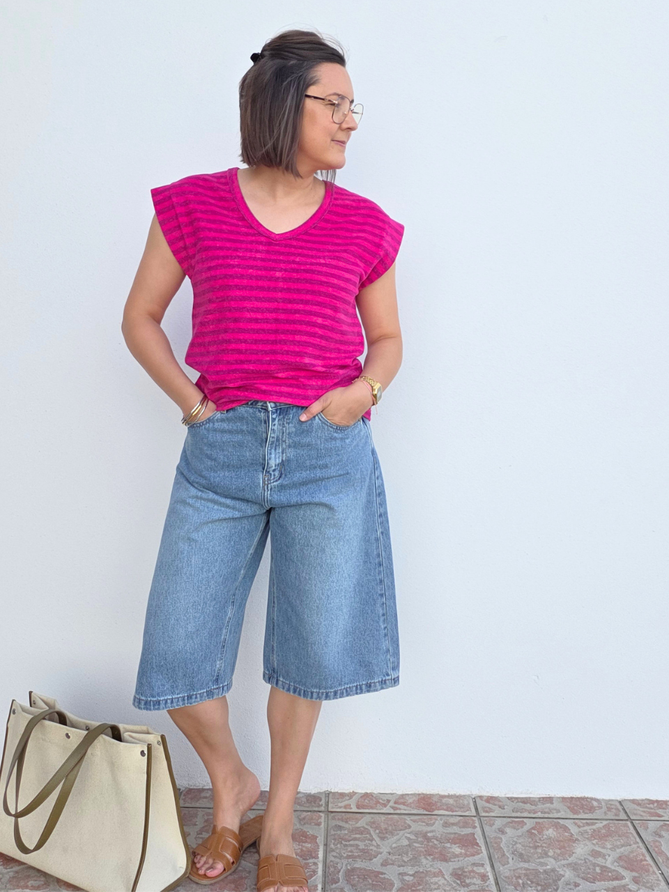 Tee-shirt éponge rayé rose et violet – Love by MD