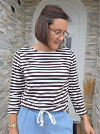 Tee shirt manches longues rayé chocolat 