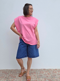 Tee-shirt rose 100 % coton  -Taille unique 36 à 42