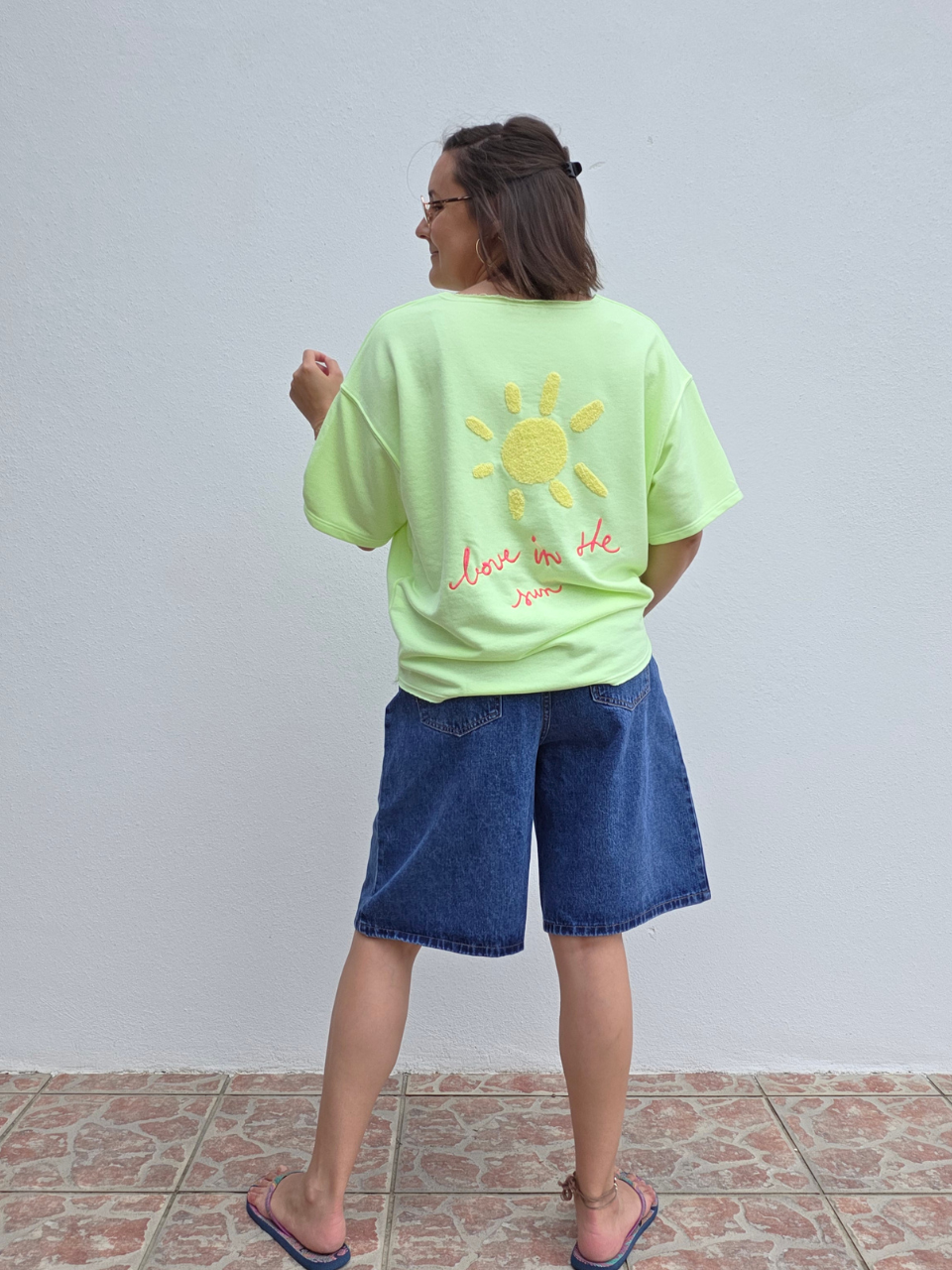 Sweat manches courtes femme vert acidulé  – Taille unique 36 à 44