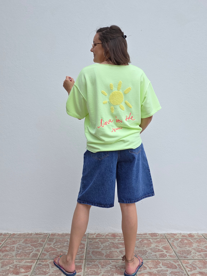 Sweat manches courtes femme vert acidulé  – Taille unique 36 à 44