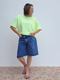 Sweat manches courtes femme vert acidulé  – Taille unique 36 à 44