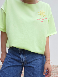 Sweat manches courtes femme vert acidulé  – Taille unique 36 à 44