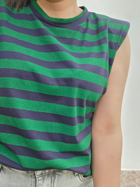 Top rayé marine et vert épaulettes – taille unique