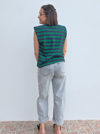 Top rayé marine et vert épaulettes – taille unique