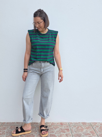 Top rayé marine et vert épaulettes – taille unique