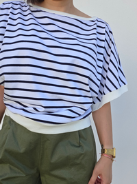 Top marinière court femme col bateau