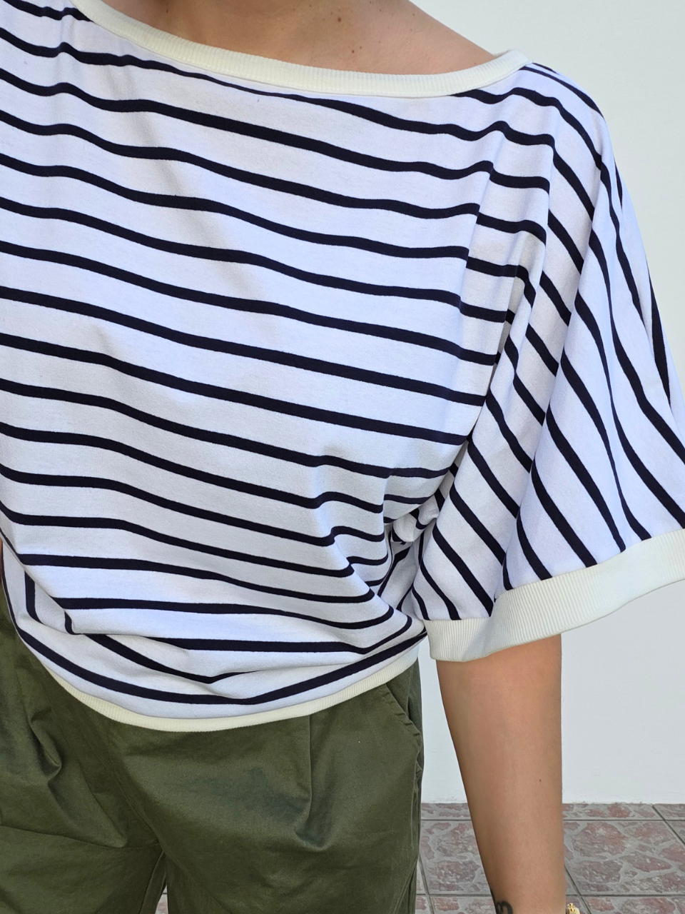Top marinière court femme col bateau