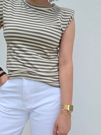Top rayé beige et kaki à épaulettes - Taille unique