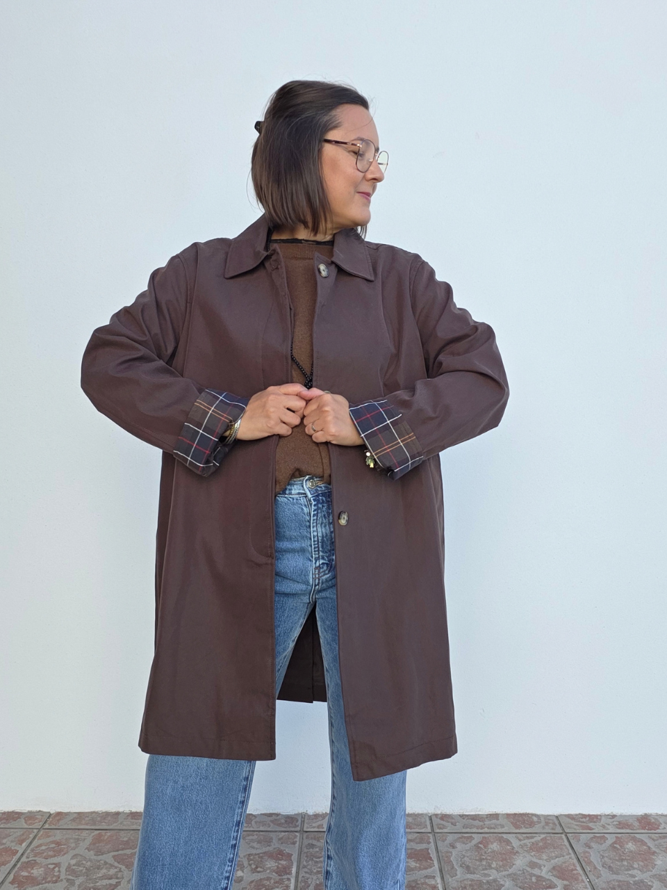 Trench long marron femme