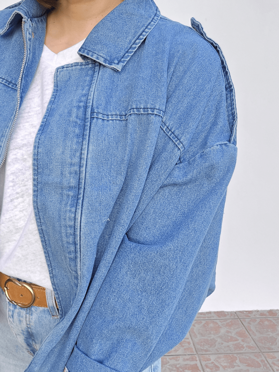 Veste bombers en jean oversize femme – doublure liberty