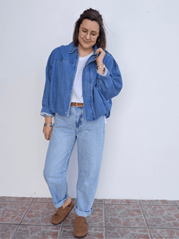 Veste bombers en jean oversize femme – doublure liberty