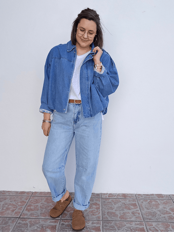Veste bombers en jean oversize femme – doublure liberty