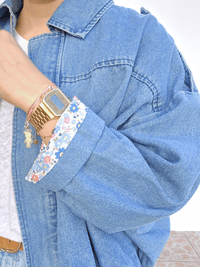 Veste bombers en jean oversize femme – doublure liberty