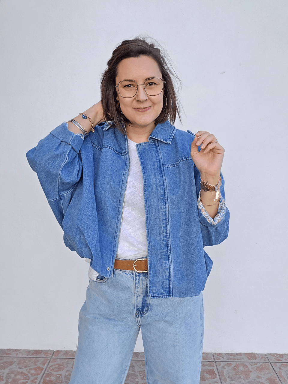 Veste bombers en jean oversize femme – doublure liberty