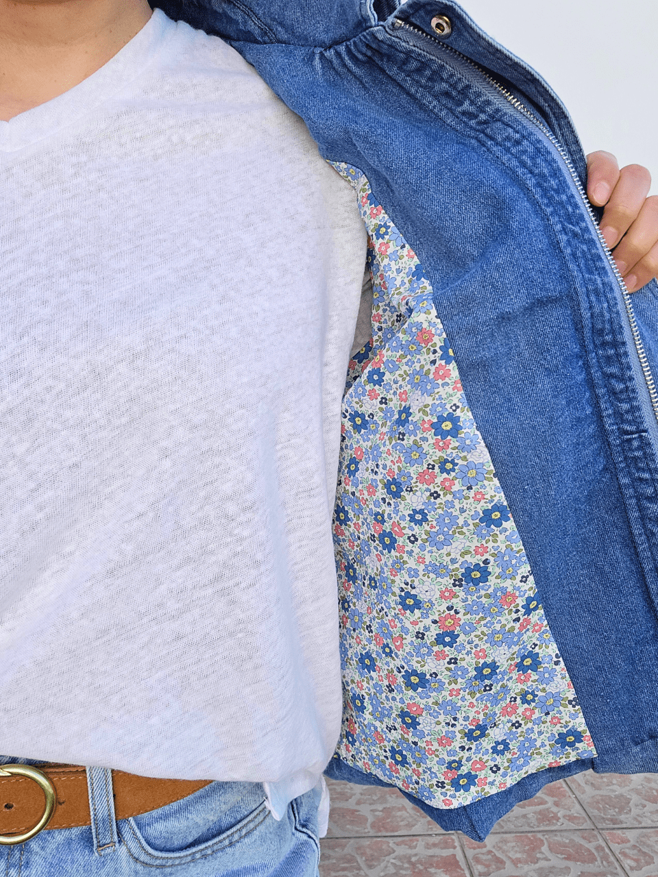 Veste bombers en jean oversize femme – doublure liberty