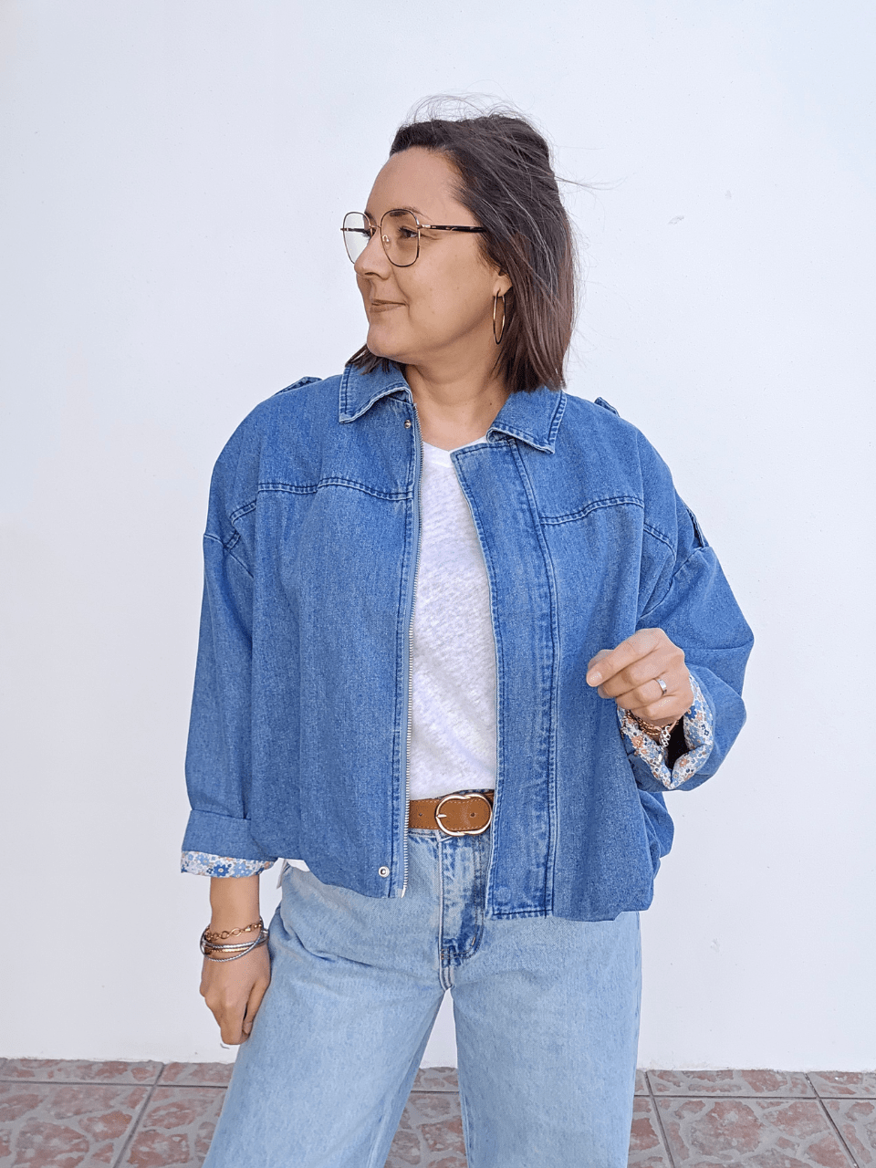 Veste bombers en jean oversize femme – doublure liberty