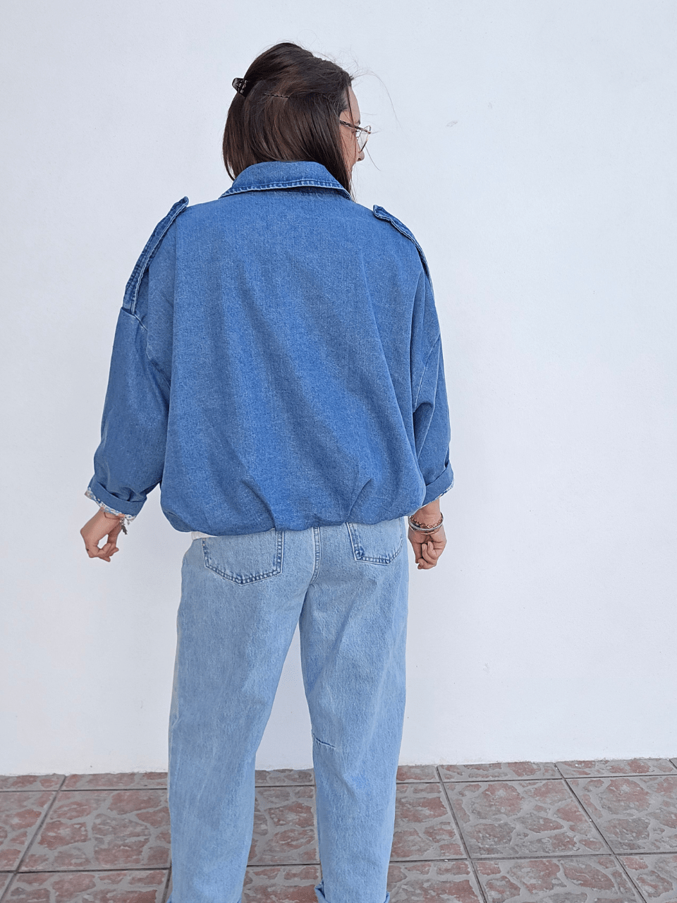 Veste bombers en jean oversize femme – doublure liberty