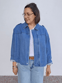 Veste bombers en jean oversize femme – doublure liberty