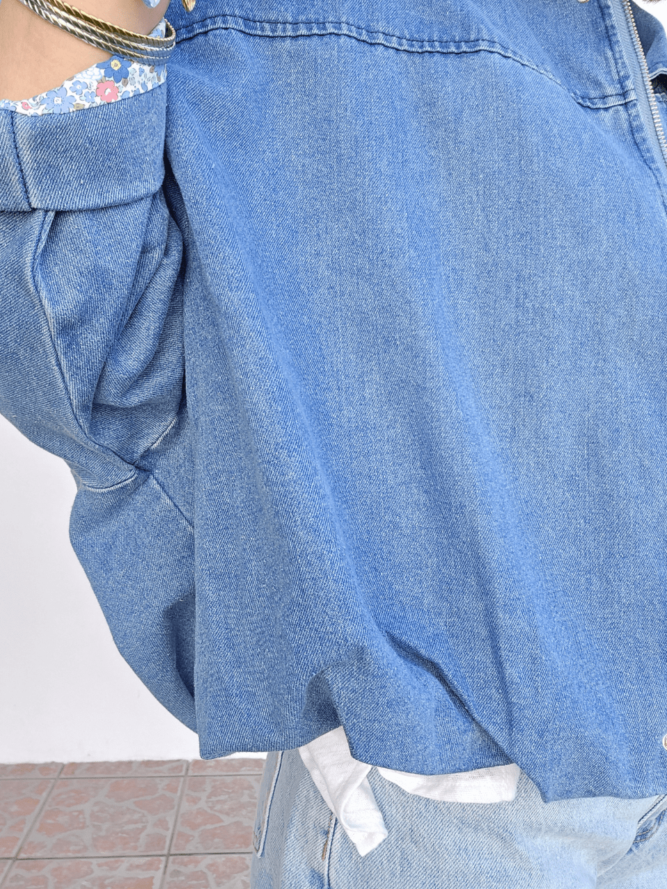 Veste bombers en jean oversize femme – doublure liberty