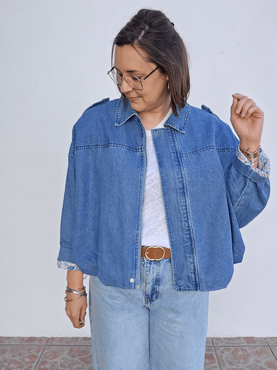 Veste bombers en jean oversize femme – doublure liberty