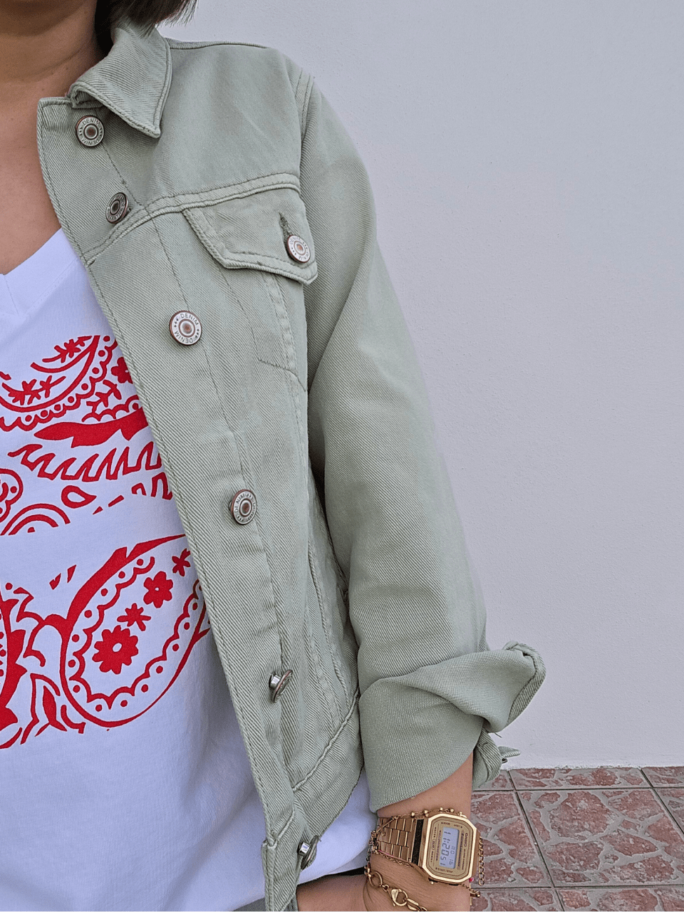 Veste en jean vert sauge - Oraije